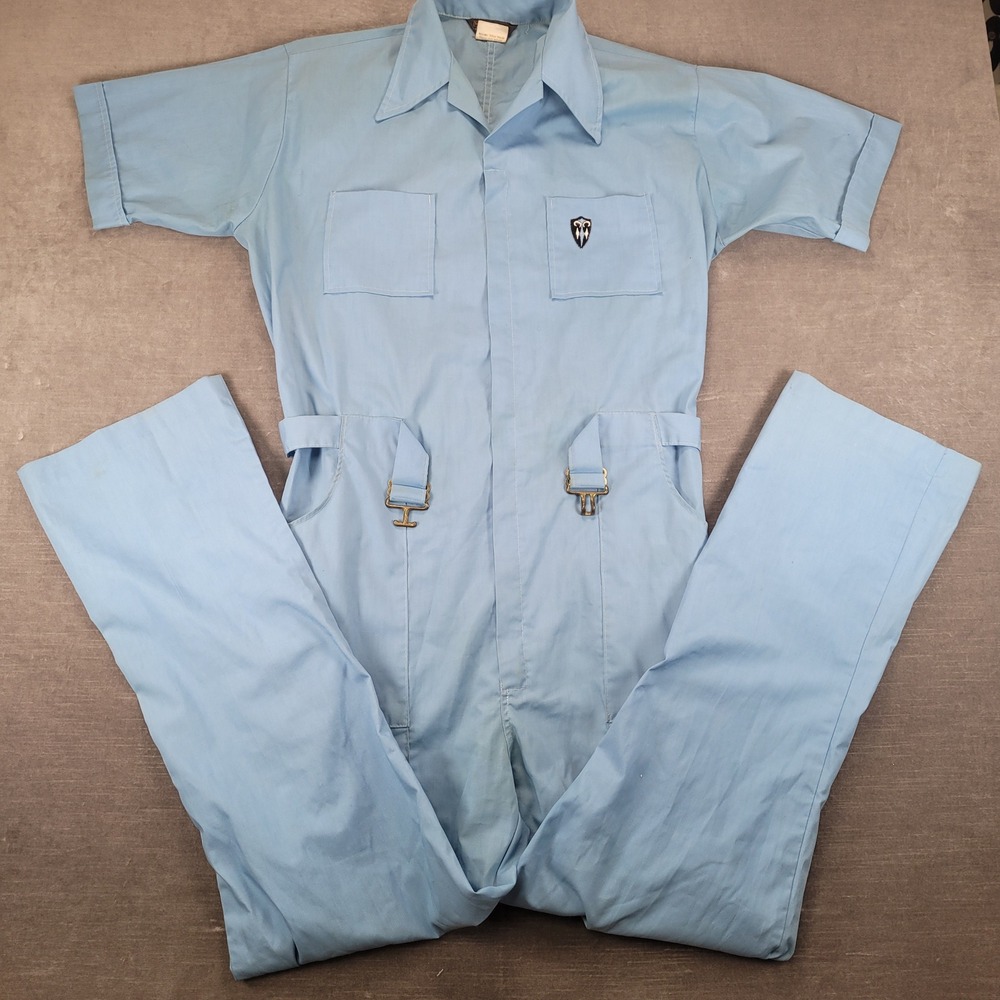 Vintage Sears Work Leisure Coveralls Men's 42T Blue Mechanic Shop Jumpsuit 80s